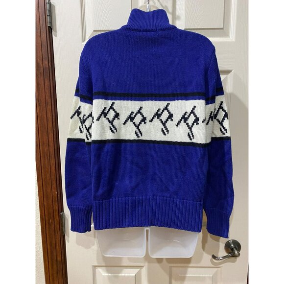 Vintage 70s Obermeyer Womens Ski Sweater M Blue Wool Blend Half-Zip Nordic Style - Picture 8 of 9